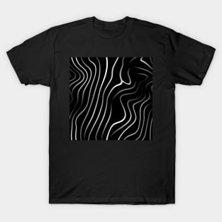 Monochrome Elegance: White Abstract Lines on Black T-Shirt